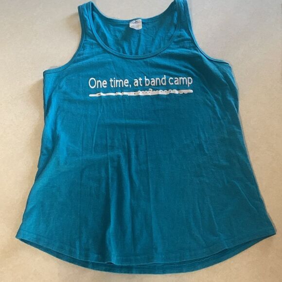 One Time At Band Camp Screen Print Turquoise Tank Size Large - Picture 3 of 5